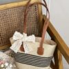 Straw Shoulder Bag with Lace Bow