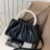 Pearl Handle Ruched Crossbody Bag