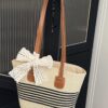 Straw Shoulder Bag with Lace Bow