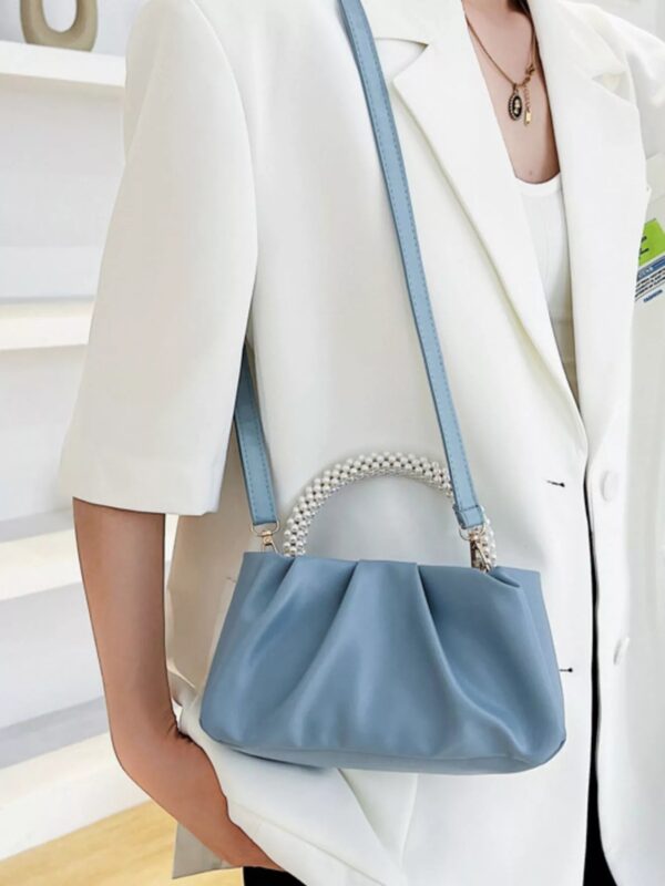 Pearl Handle Ruched Crossbody Bag
