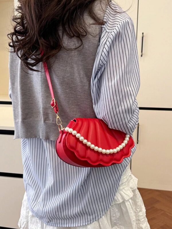 Shell-Shaped Pearl Decor Crossbody Bag