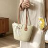 Straw Shoulder Bag with Lace Bow