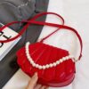 Shell-Shaped Pearl Decor Crossbody Bag