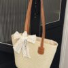 Straw Shoulder Bag with Lace Bow