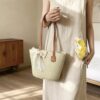 Straw Shoulder Bag with Lace Bow