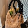 Crochet Shoulder Bag with Ruched Handle