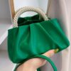 Pearl Handle Ruched Crossbody Bag