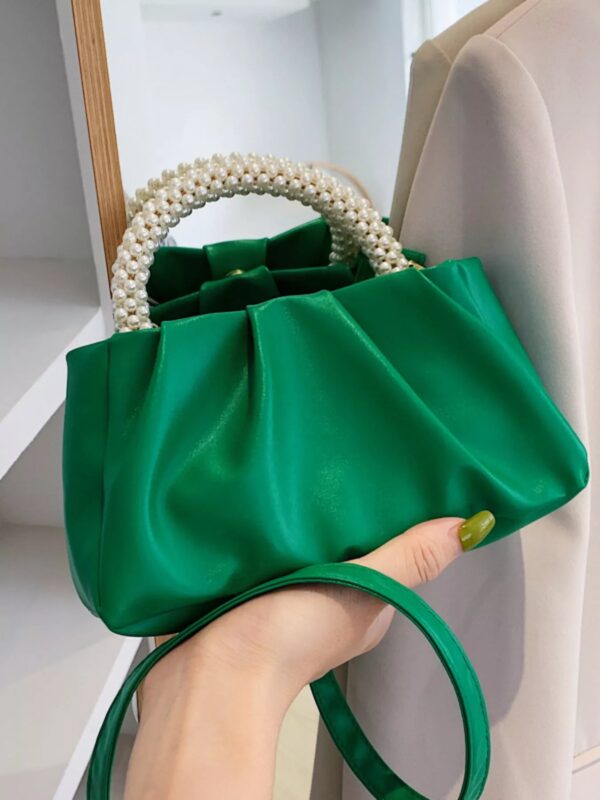 Pearl Handle Ruched Crossbody Bag
