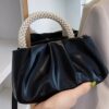 Pearl Handle Ruched Crossbody Bag